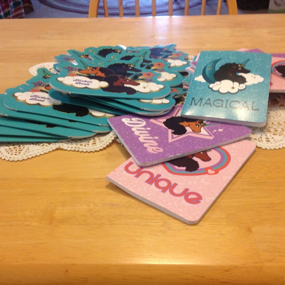 Christmas Stocking Stuffers bundle, stickers and notebooks, unicorns